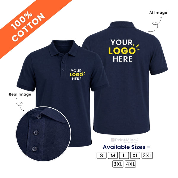 Customized 100% Pure Cotton Polo T-Shirt With Your Company Logo | Order Logo Printed Tees | PrintMine.in