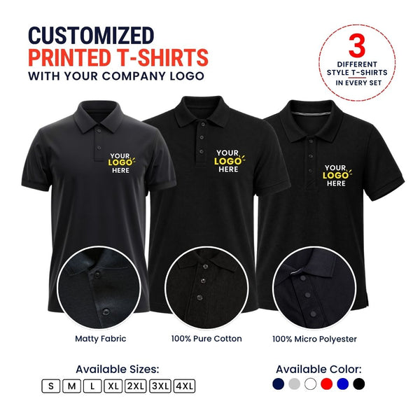 3-in-1 Customized Logo Printed T-Shirt Set | 3 Different Fabrics & Styles | PrintMine.in
