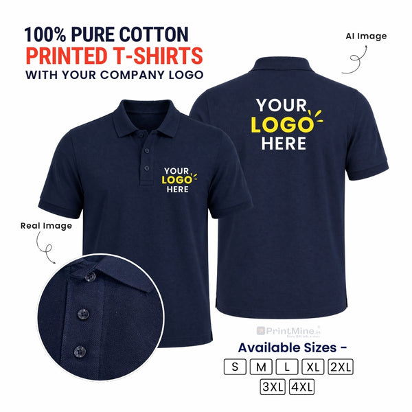 Customized 100% Pure Cotton Polo T-Shirt With Your Company Logo | Order Logo Printed Tees | PrintMine.in