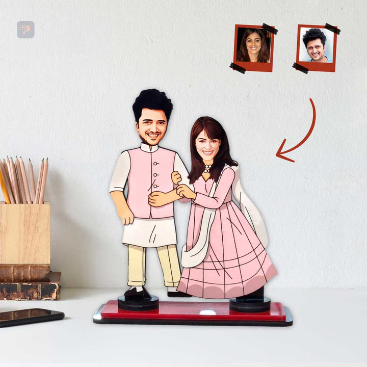 Cute Traditional Couple Caricature | Perfect gift for your Partner - PrintMine Main