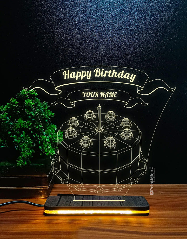 Cake Shape Happy Birthday 3D Illusion Lamp - PrintMine.in | Best Birthday Gift