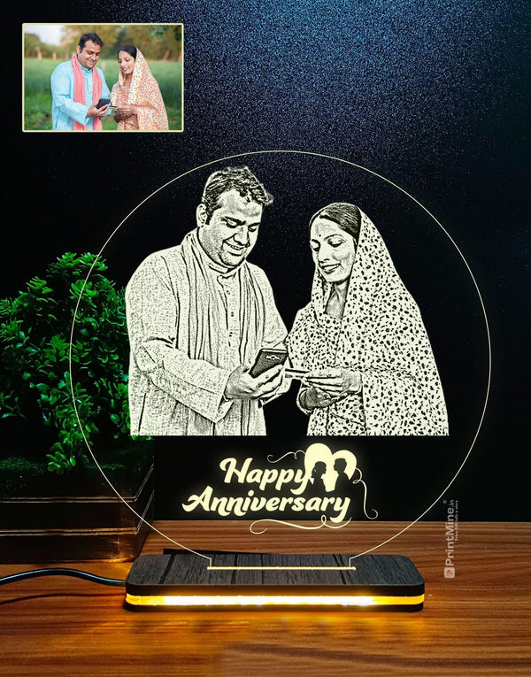 Personalized Happy Anniversary Photo Engraved 3D Illusion Lamp Design 006