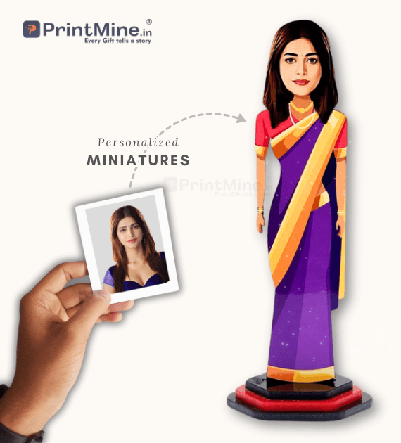 Indian Woman in Saree Caricature - PrintMine Main