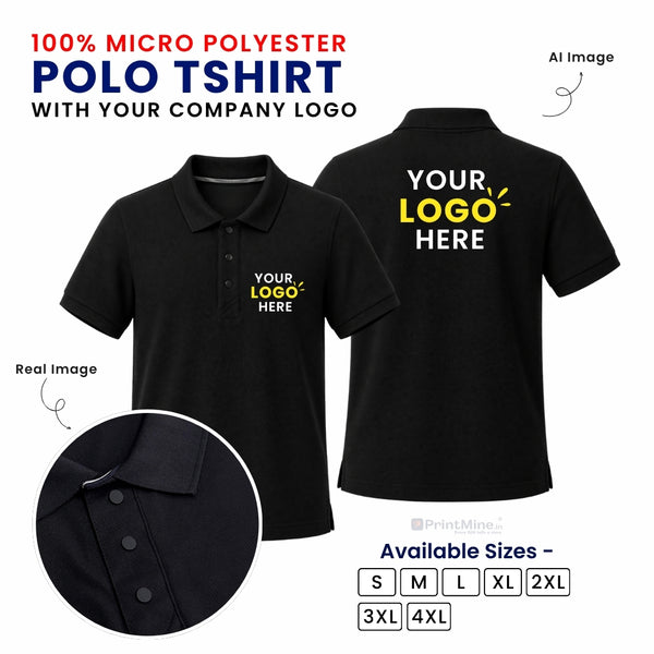 Customized 100% Micro Polyester Polo T-Shirt With Your Company Logo | Order Logo Printed Tees | PrintMine.in