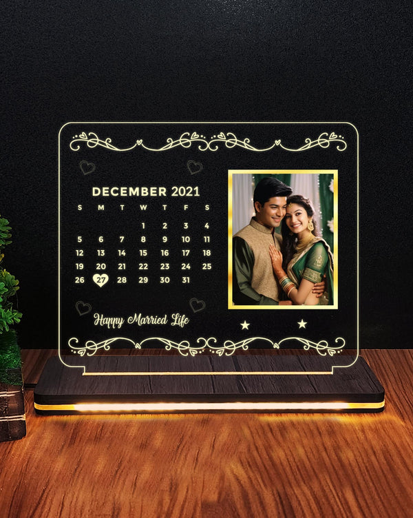 Personalized Photo Illusion Lamp with Date Engraved W003 | Happy Married Life Gift | PrintMine.in