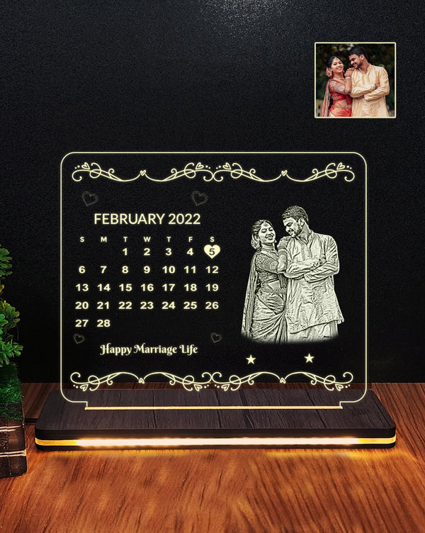 Personalized Photo with Date Engraved Illusion Lamp W004 | Best Anniversary Gift