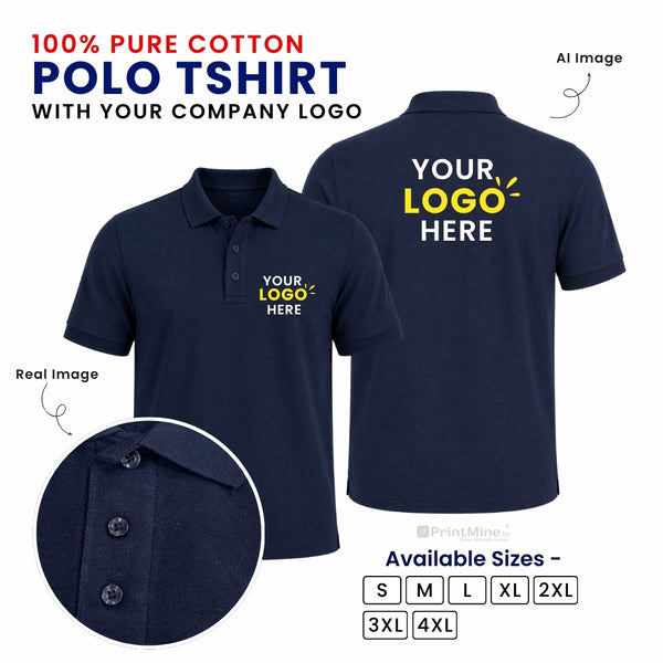 Customized 100% Pure Cotton Polo T-Shirt With Your Company Logo | Order Logo Printed Tees | PrintMine.in
