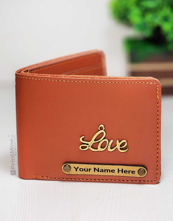 Premium Quality Men's Wallet With Name & Charm (Tan color)