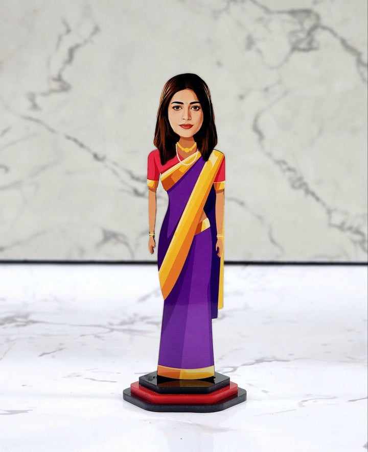 Indian Woman in Saree Caricature - PrintMine Main