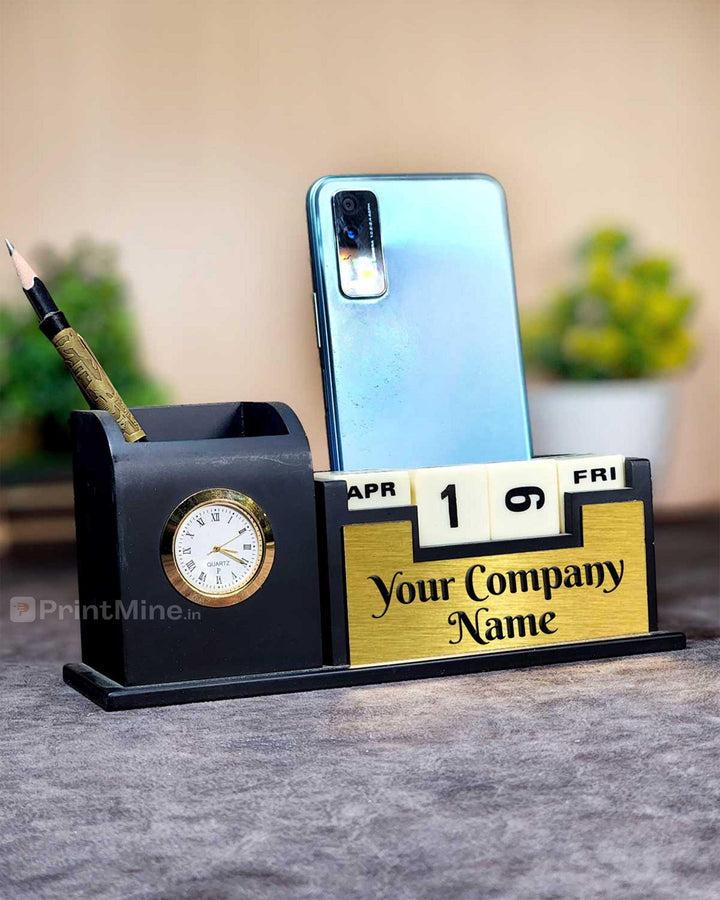 Matte Black Mobile Stand, Pen Stand with Watch - PrintMine Main