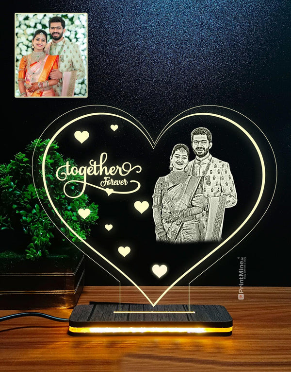 Personalized Heart Shape Photo Engraved 3D Illusion Lamp Design 002