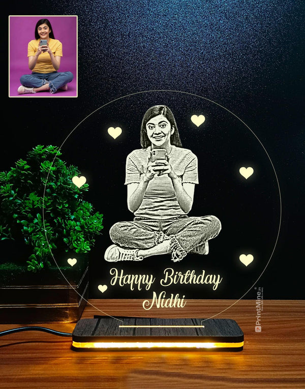 Personalized Happy Birthday Photo Engraved 3D Illusion Lamp Design 005 - PrintMine Main