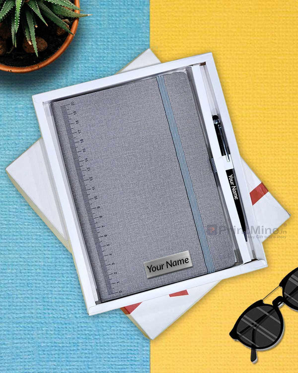 Personalized gray notebook & pen combo gift set with name design 04 - PrintMine Main