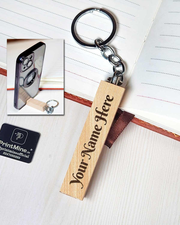 Personalized wooden mobile stand type Keychain Design 01